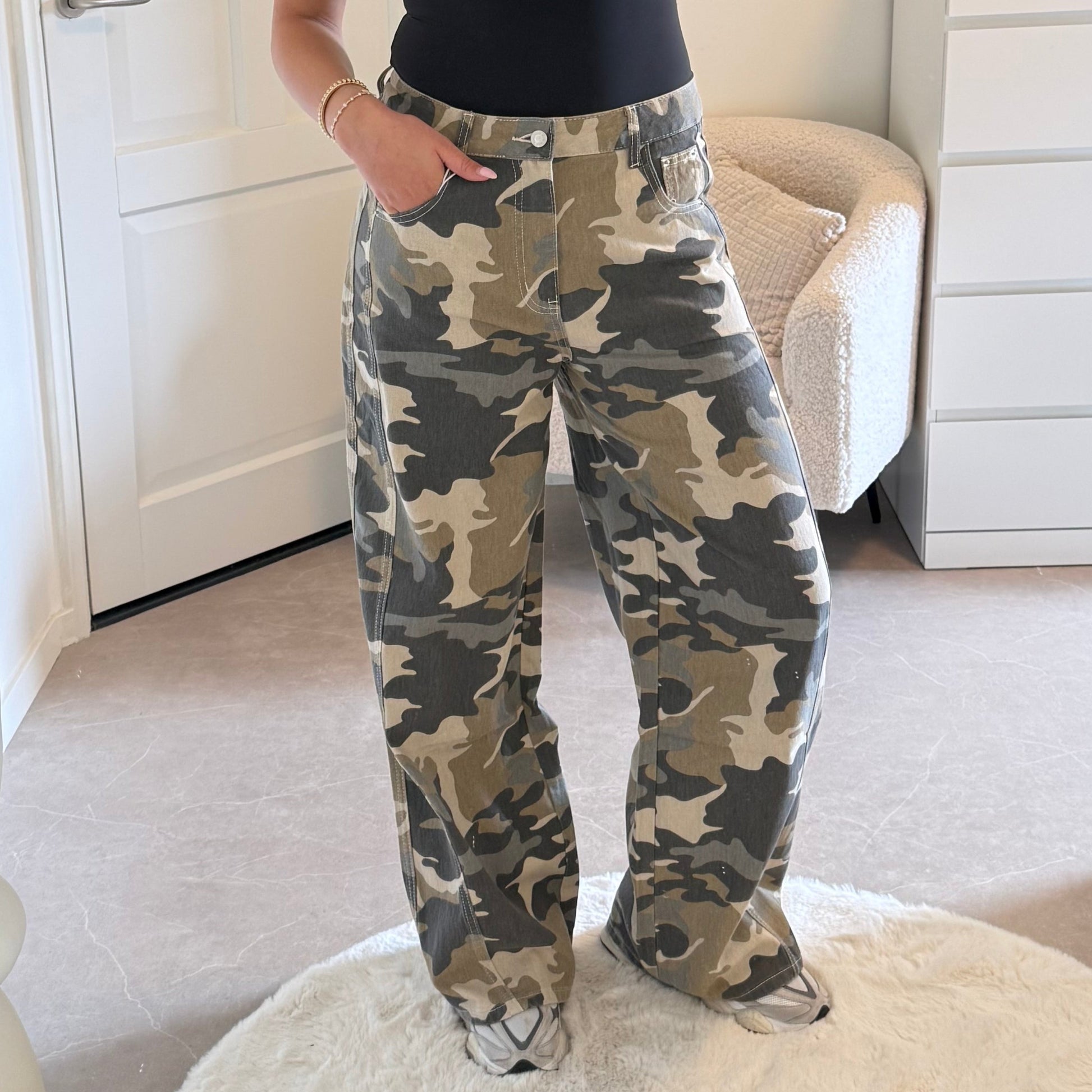 Camo Wide Leg Jeans Bodin